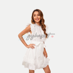 Shein Guipure Lace Trim Ruffle Sleeve Belted Dress - Image 2