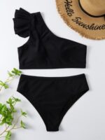 SHEIN Swim Ruffle Trim One Shoulder Bikini Set