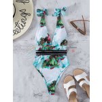 floral print ruffled one-shoulder swimsuit