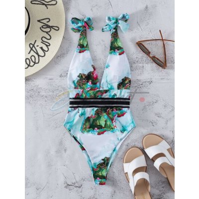 floral print ruffled one-shoulder swimsuit