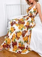 SHEIN VCAY Allover Floral Shirred Bodice Knotted Cami Dress - Image 8