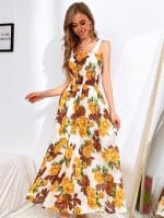 SHEIN VCAY Allover Floral Shirred Bodice Knotted Cami Dress - Image 6