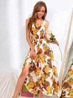 SHEIN VCAY Allover Floral Shirred Bodice Knotted Cami Dress - Image 5
