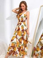 SHEIN VCAY Allover Floral Shirred Bodice Knotted Cami Dress - Image 3