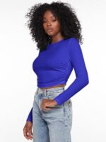 Long sleeve open neck ribbed shirts for women - Image 7