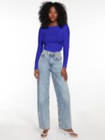 Long sleeve open neck ribbed shirts for women - Image 4