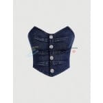 SHEIN MOD Raw Hem Button Front Tube Denim Top
