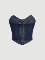 SHEIN MOD Raw Hem Button Front Tube Denim Top - Image 4