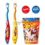 Brush Buddies 2 tooth brush kids with 2 rinsing cups and 2 brush caps boys hot wheel - Image 2