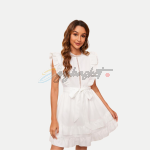 Shein Guipure Lace Trim Ruffle Sleeve Belted Dress - Image 3