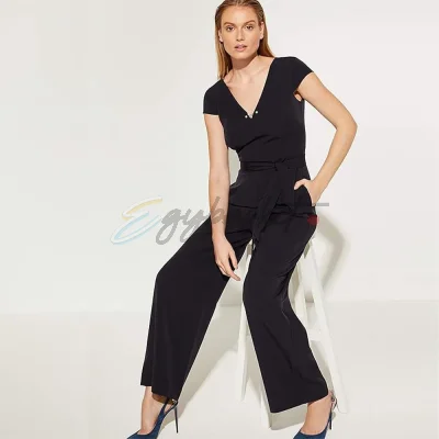 Elegant Black Cap-Sleeve Jumpsuit by Comma, S.Oliver