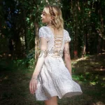 Fairycore Floral Puff Sleeve Lace-Up Dress - Image 5