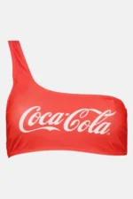 Shein Women coca cola neck one shoulder graphic print top red white - Image 3