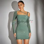 Glitter Ruffle Asymmetric Neck Bodycon Dress - Image 6