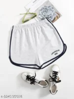 Women's stretch shorts with embroidered letters