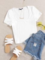 MMABIA T-shirt Square Neck Rib-knit