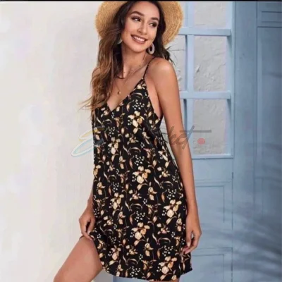 Double V-neck Floral Cami Dress