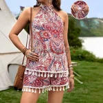 bohemian paisley print sleeveless halter neck dress - Image 3