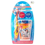 Brush Buddies 2 tooth brush kids with 2 rinsing cups and 2 brush caps boys hot wheel