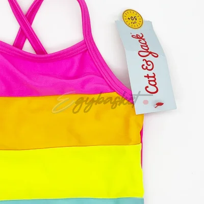 Cat & Jack Pink Pastel Panels striped swimsuit