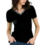 v neck Tommy Hilfiger women basic shirt  black