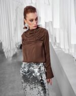 Elegant satin ruffle blouse