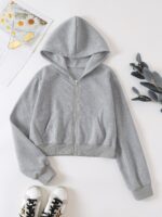 SHEIN EZwear Solid Zip Up Drop Shoulder Thermal Lined Crop Hoodie - Image 5