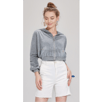 SHEIN EZwear Solid Zip Up Drop Shoulder Thermal Lined Crop Hoodie