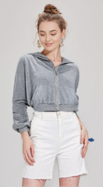 SHEIN EZwear Solid Zip Up Drop Shoulder Thermal Lined Crop Hoodie