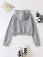 SHEIN EZwear Solid Zip Up Drop Shoulder Thermal Lined Crop Hoodie - Image 6