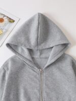 SHEIN EZwear Solid Zip Up Drop Shoulder Thermal Lined Crop Hoodie - Image 2