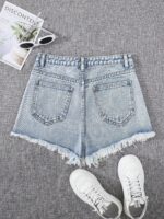 SHEIN Teen Girls Ripped Raw Hem Denim Shorts - Image 3