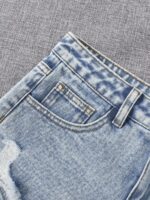 SHEIN Teen Girls Ripped Raw Hem Denim Shorts - Image 6