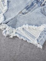 SHEIN Teen Girls Ripped Raw Hem Denim Shorts - Image 5
