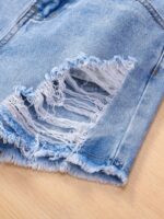 SHEIN Teen Girl Frayed Denim Shorts - Image 3