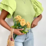 Shein Ribbed Knit Butterfly Sleeve Top