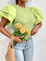 Shein Ribbed Knit Butterfly Sleeve Top