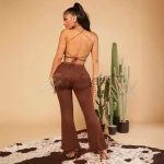SHEIN SXY Lace Up Backless Halter Top & Flare Pants - Image 3
