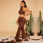 SHEIN SXY Lace Up Backless Halter Top & Flare Pants - Image 5