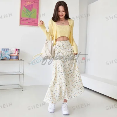 SHEIN DAZY High Waist Floral Print All Over Skirt