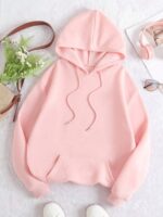 SHEIN EZwear Kangaroo Pocket Drawstring Thermal Lined Hoodie - Image 7