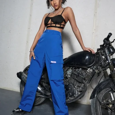 SHEIN ICON Bikercore Patchwork Detail Flap Pocket Cargo Pants