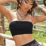 SHEIN PETITE Solid Backless Crop Tube Top