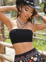 SHEIN PETITE Solid Backless Crop Tube Top