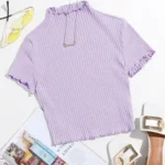 SHEIN Lettuce Trim Rib Knit Tee