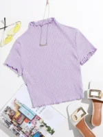 SHEIN Lettuce Trim Rib Knit Tee