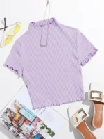 SHEIN Lettuce Trim Rib Knit Tee - Image 5