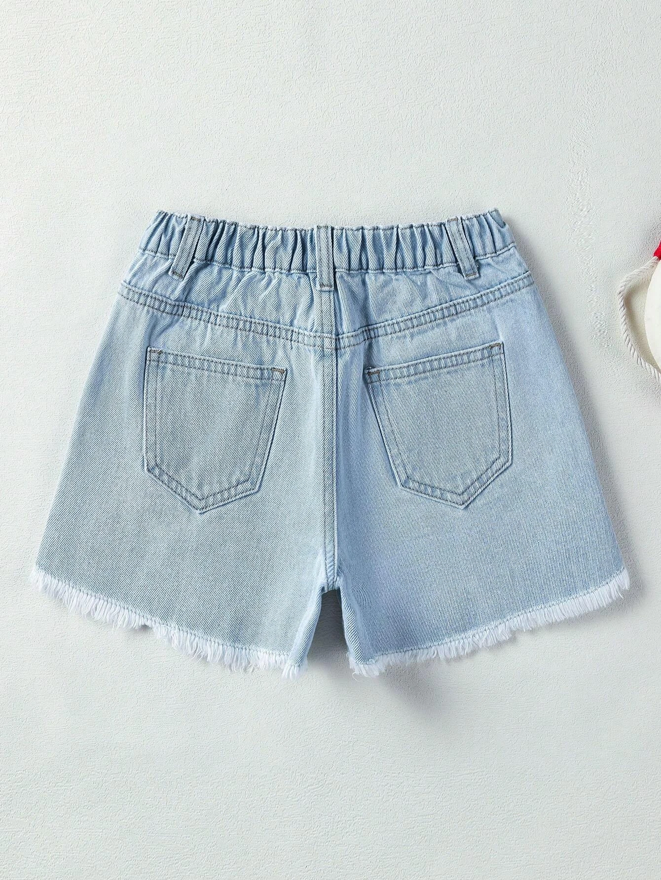 SHEIN Teen Girl Light Washed A-Line Denim Shorts - Image 4