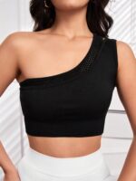 SHEIN One Shoulder Hollow Out Crop Top Sports Bra - Image 6