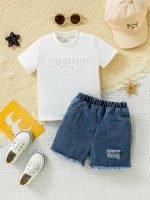 SHEIN  Letter Print Embossed T-shirt and Ripped Jeans Set Street Style - Image 9